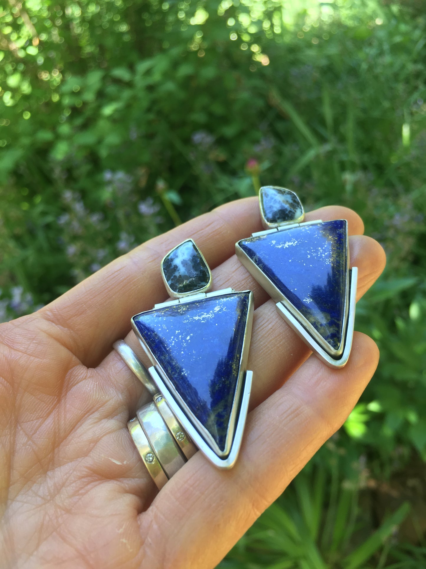 Lapis & Agate Duo Hinge Earrings