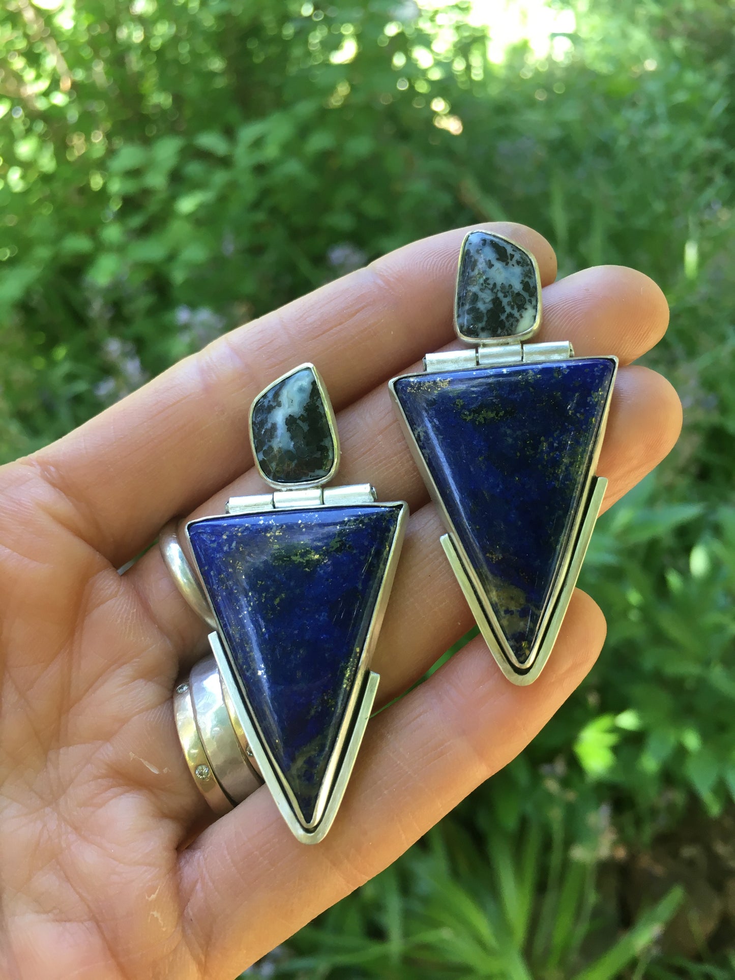 Lapis & Agate Duo Hinge Earrings