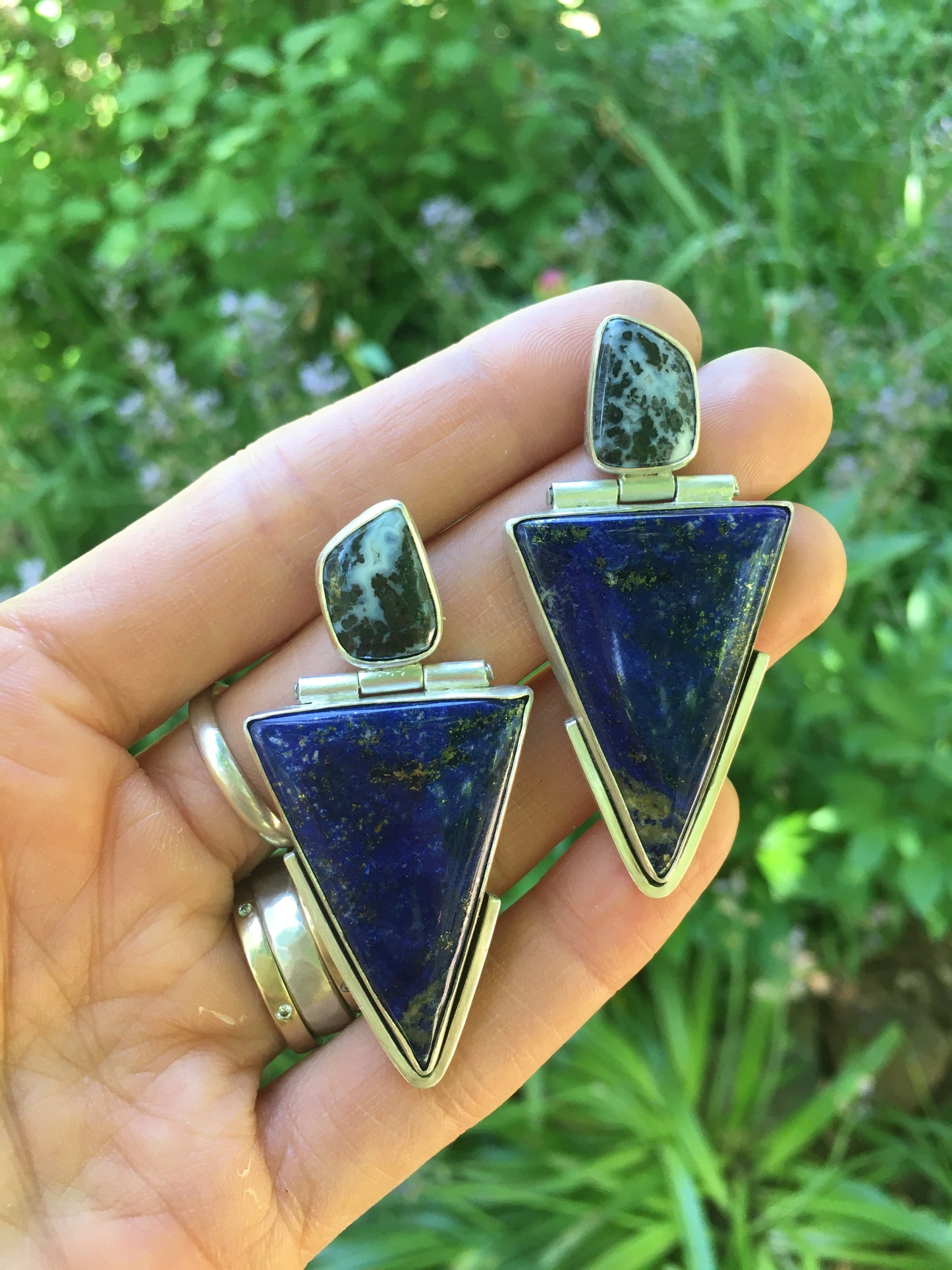 Lapis & Agate Duo Hinge Earrings