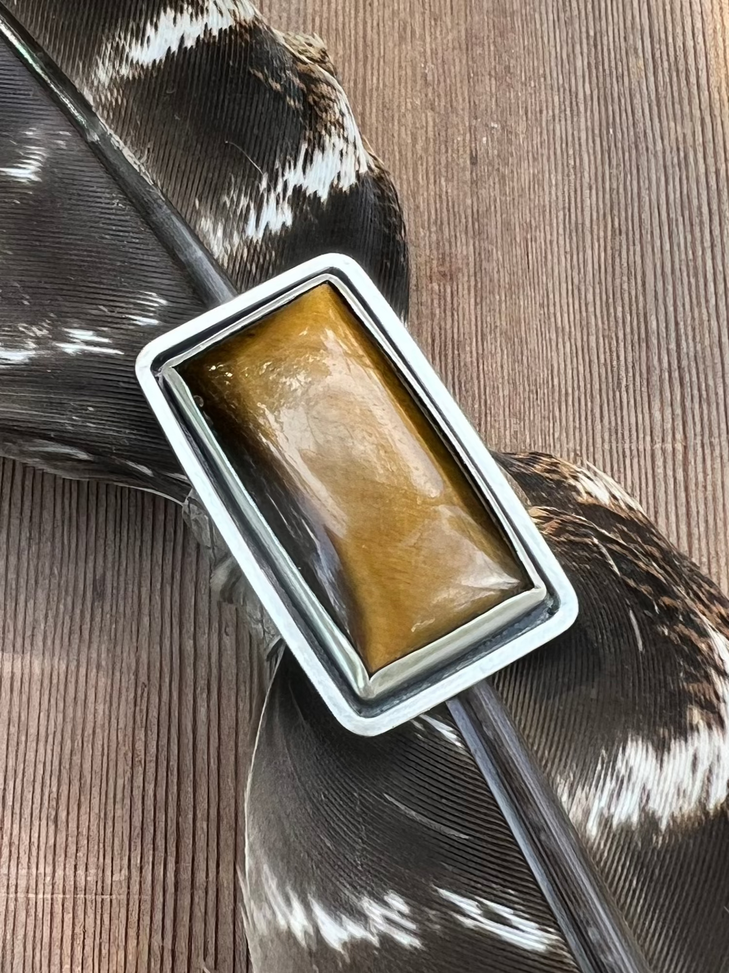 Tiger's Eye Statement Ring with Leaf-Textured Band