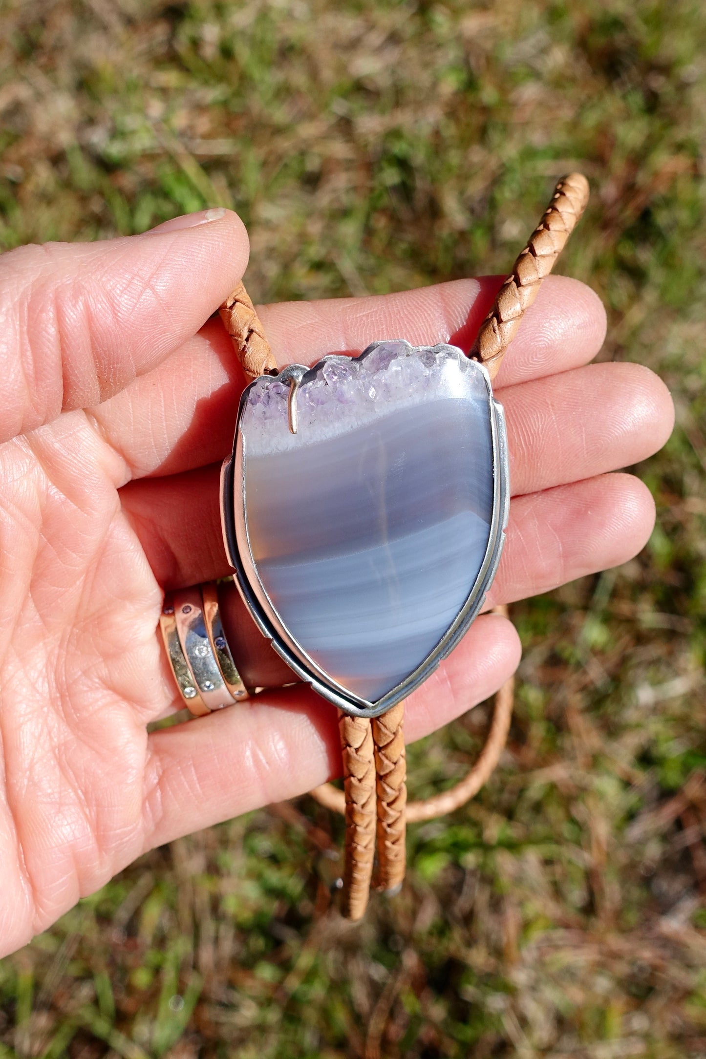 Crystal Top Agate Bolo Tie