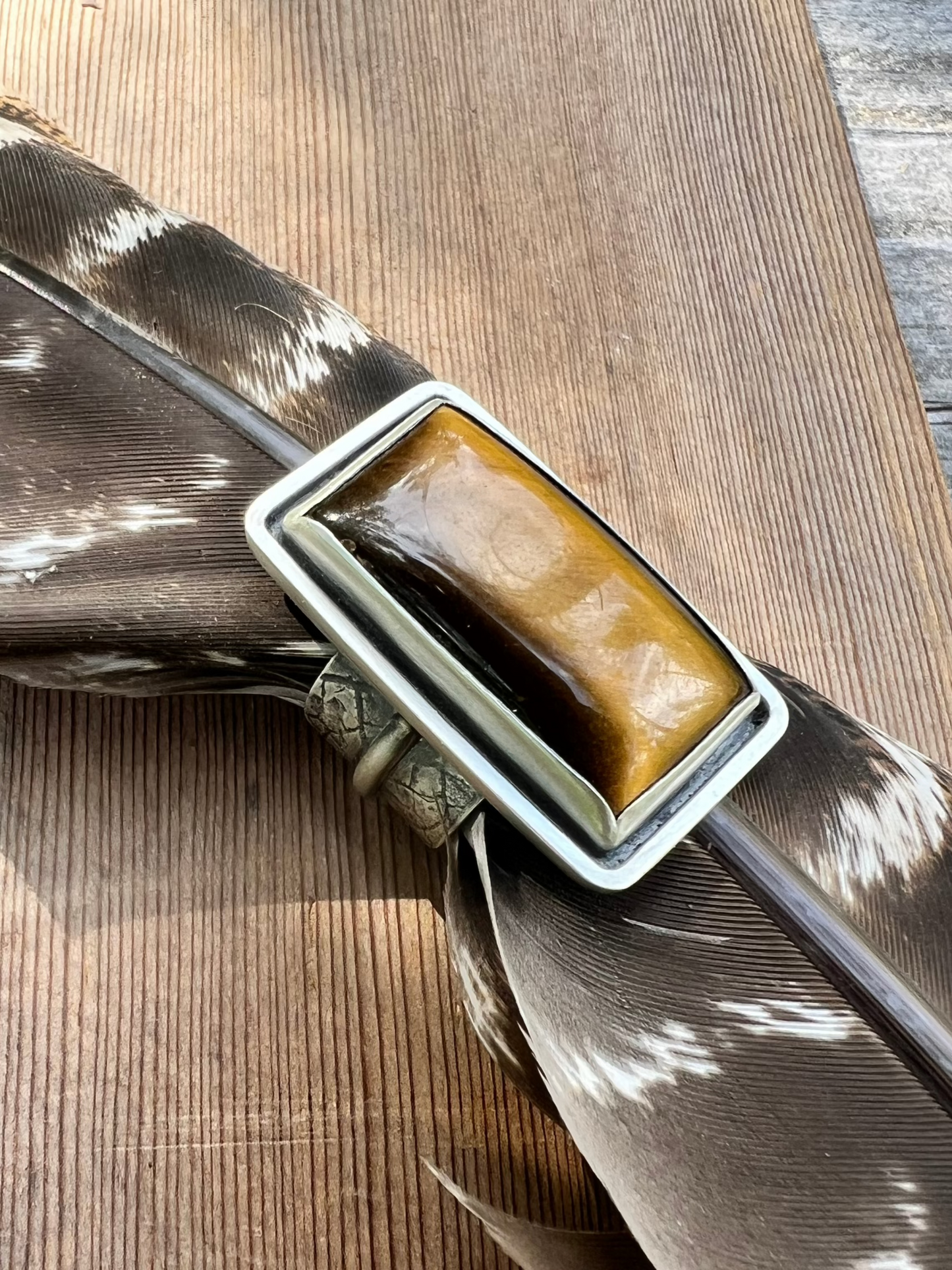 Tiger's Eye Statement Ring with Leaf-Textured Band