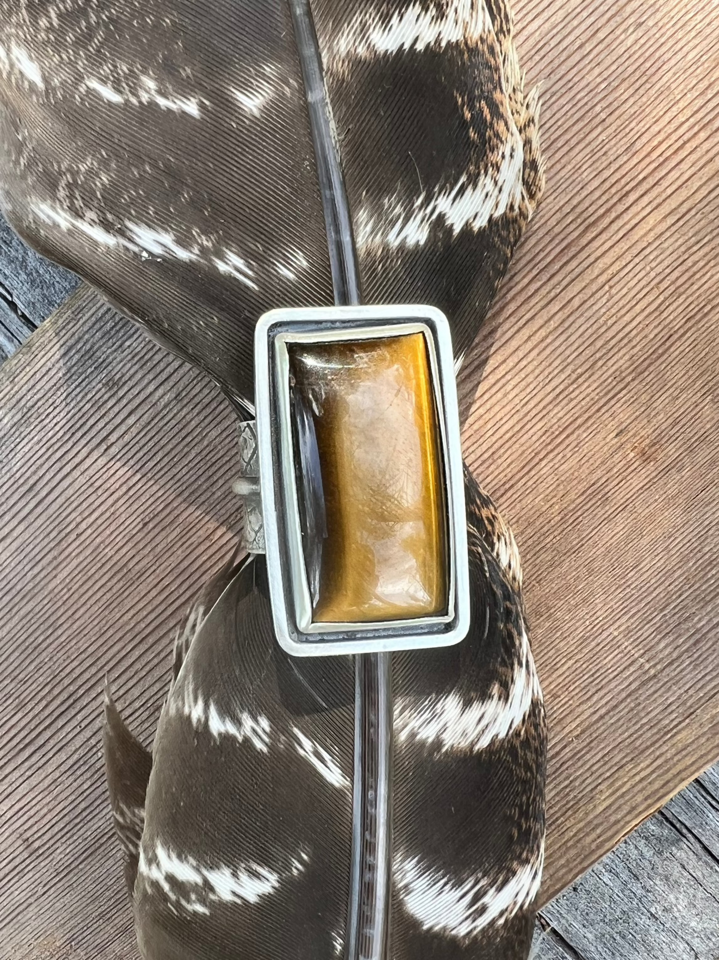 Tiger's Eye Statement Ring with Leaf-Textured Band