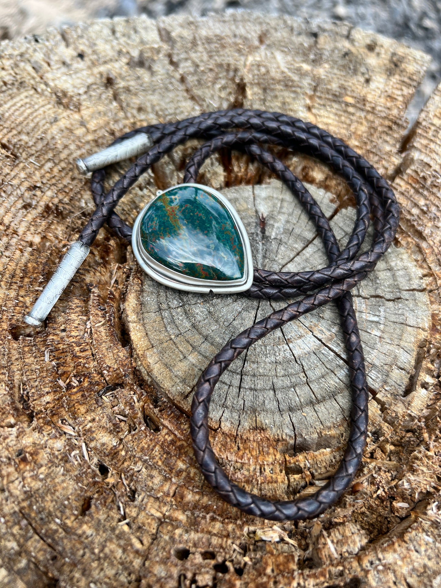 Bloodstone & White Sapphire Bolo Tie