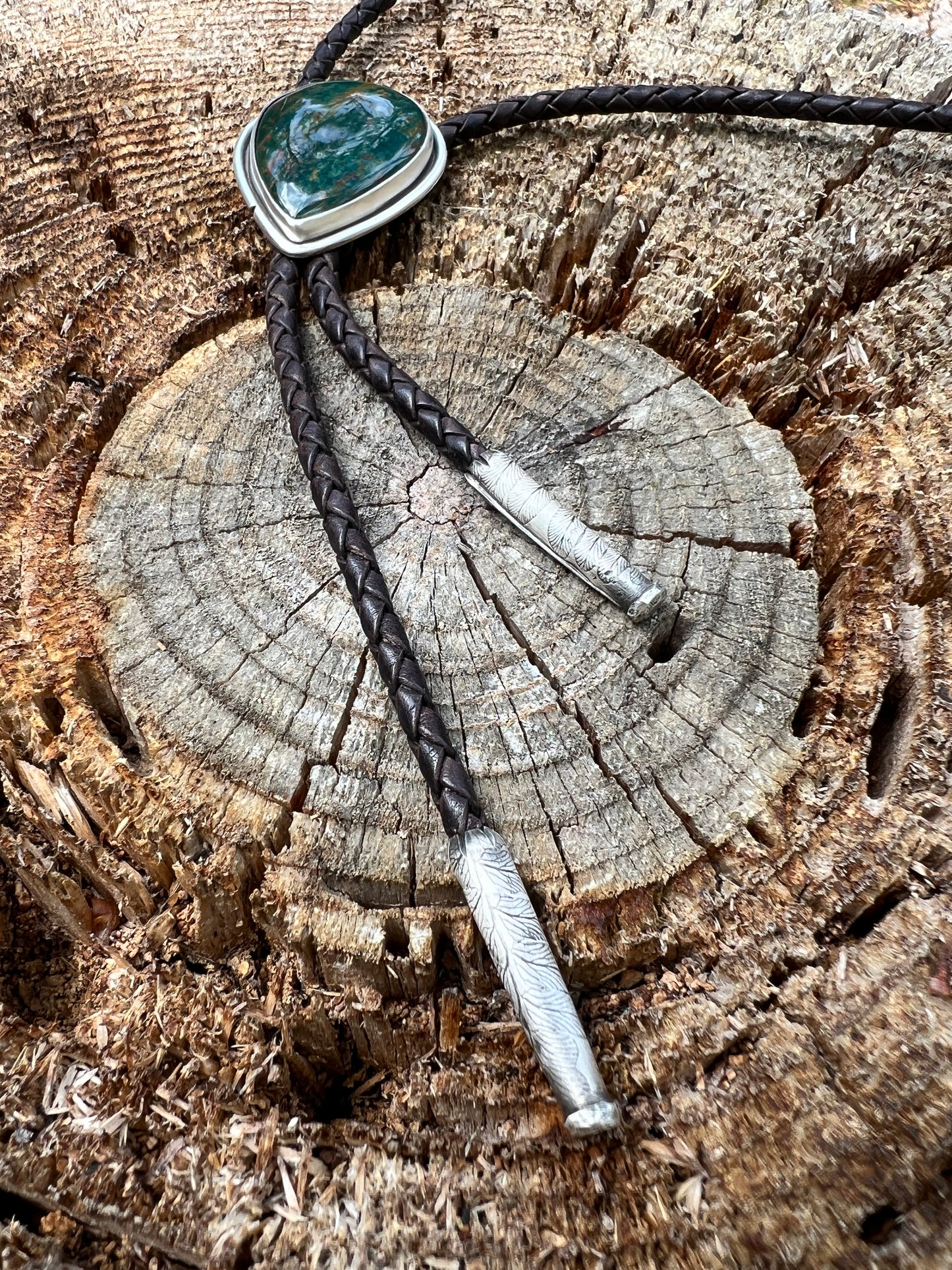 Bloodstone & White Sapphire Bolo Tie