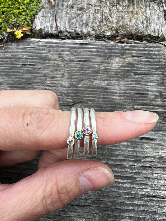 Mixed Metal Gemstone Stacking Rings ~ Sterling Silver & 14k Yellow Gold