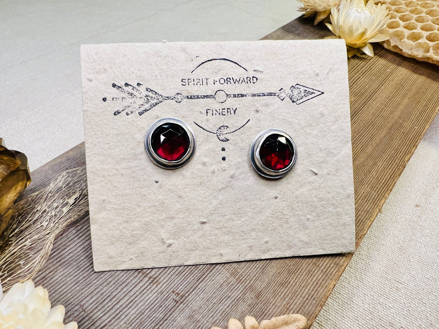 Rose-cut Garnet Post Earrings