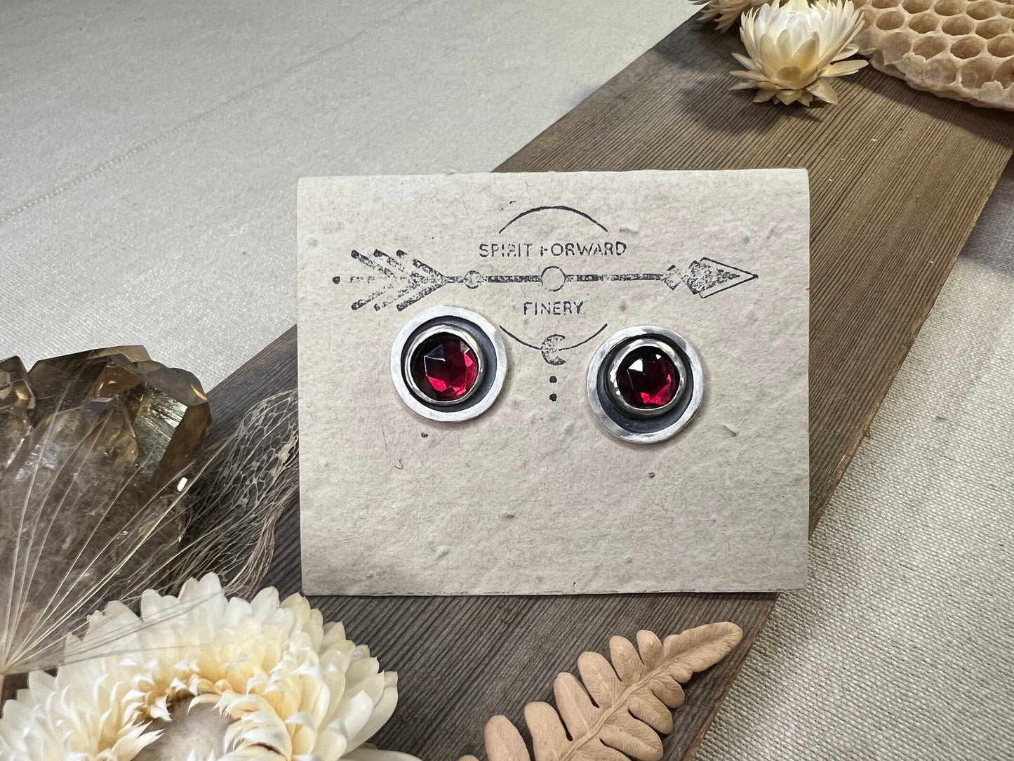 Sterling Silver Shadowbox Garnet Post Earrings