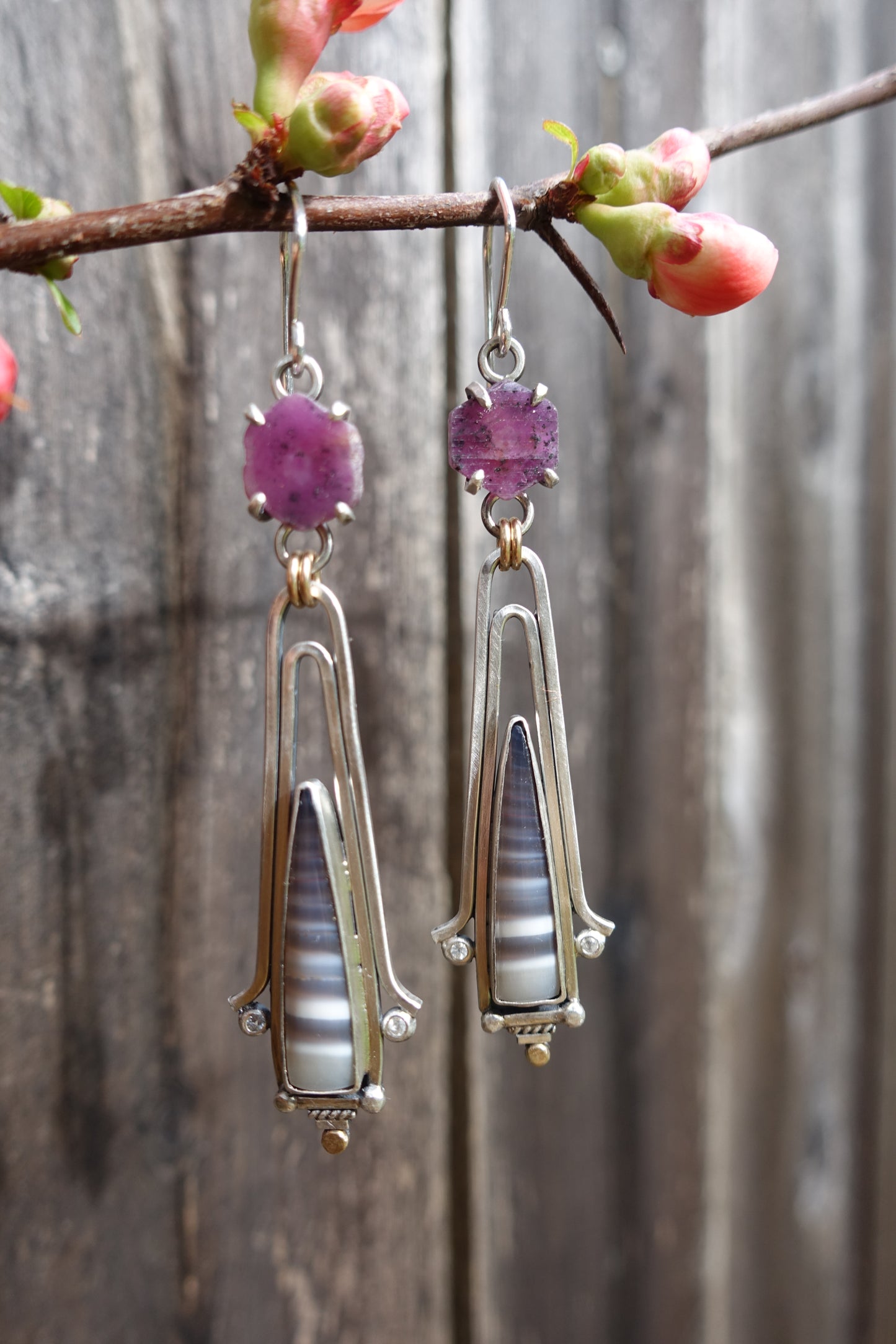 Raw Ruby & Striped Agate Statement Earrings