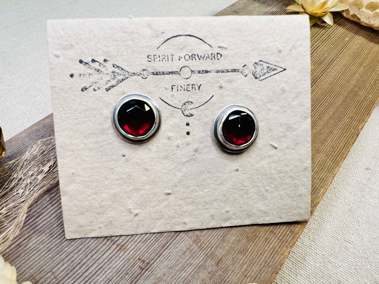 Rose-cut Garnet Post Earrings