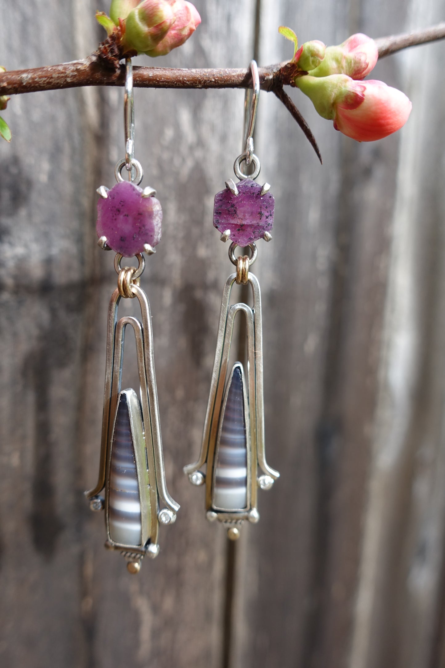 Raw Ruby & Striped Agate Statement Earrings