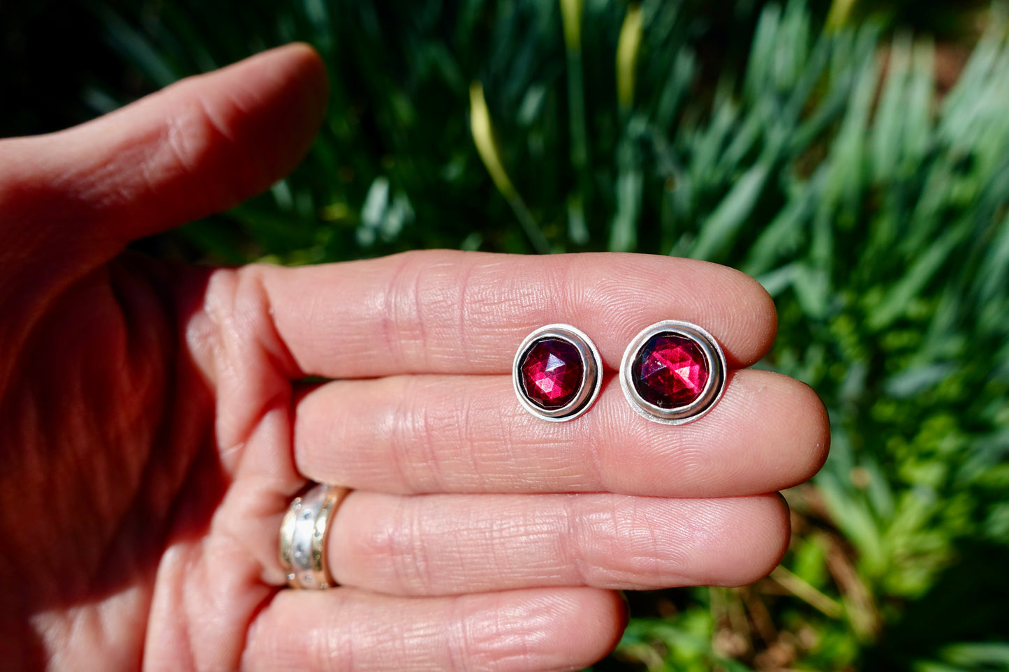 Rose-cut Garnet Post Earrings