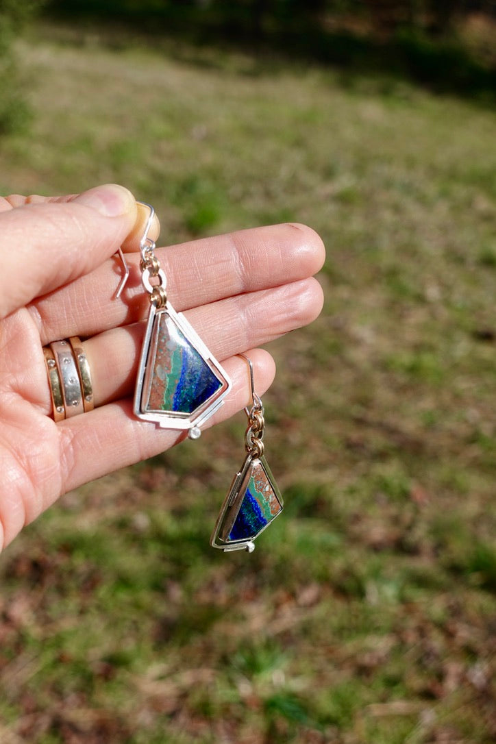 Azurite Statement Earrings with White Sapphires