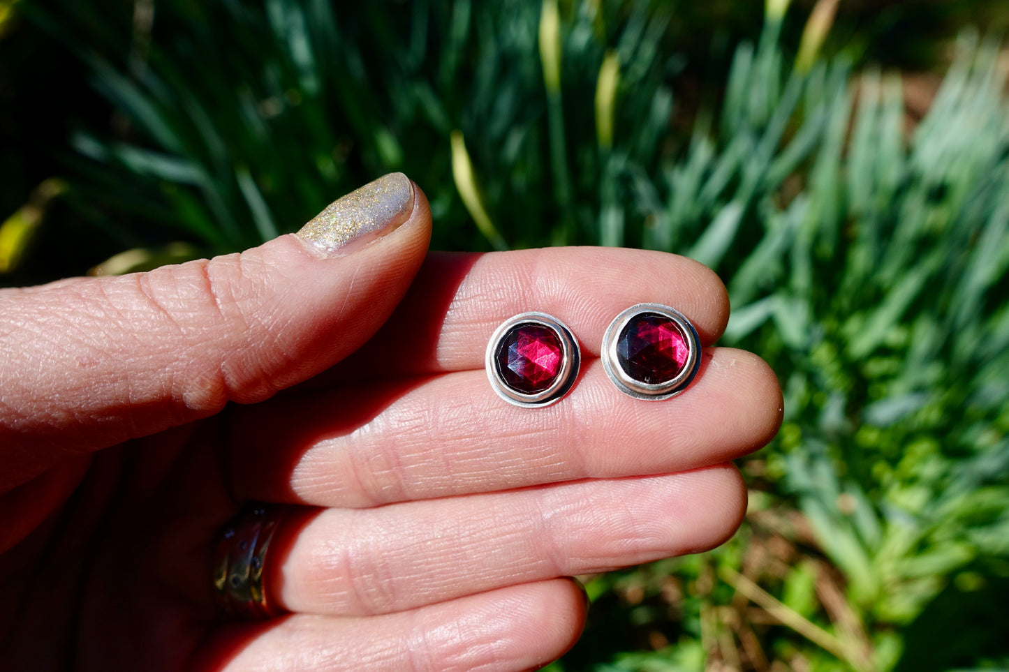 Rose-cut Garnet Post Earrings