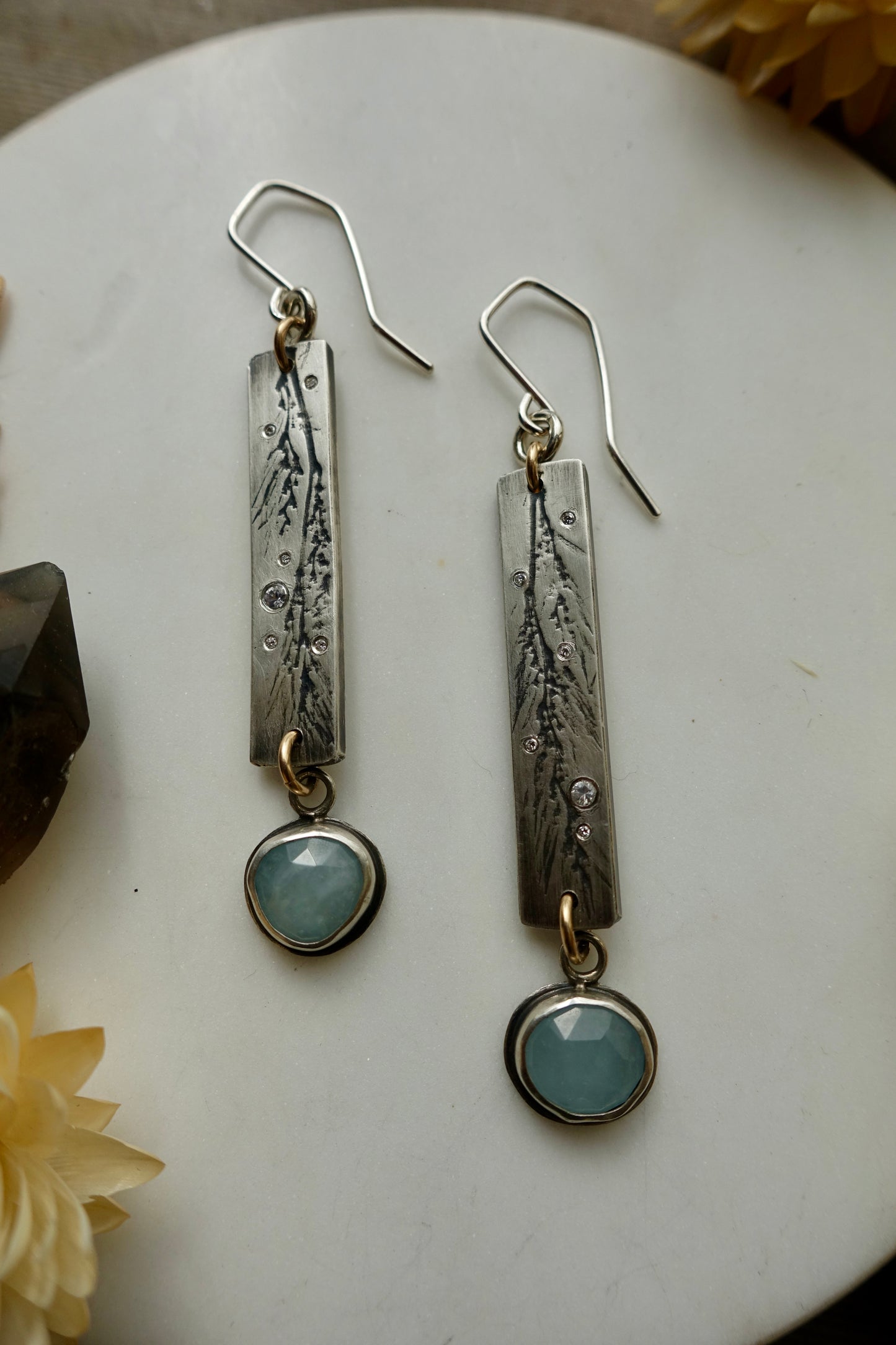 Wintery Waterfall Earrings w/ Aquamarine, Sapphires and Diamonds