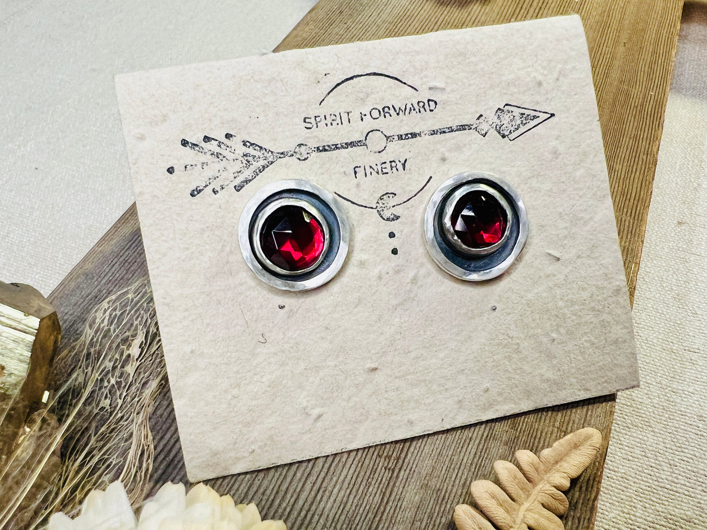 Sterling Silver Shadowbox Garnet Post Earrings