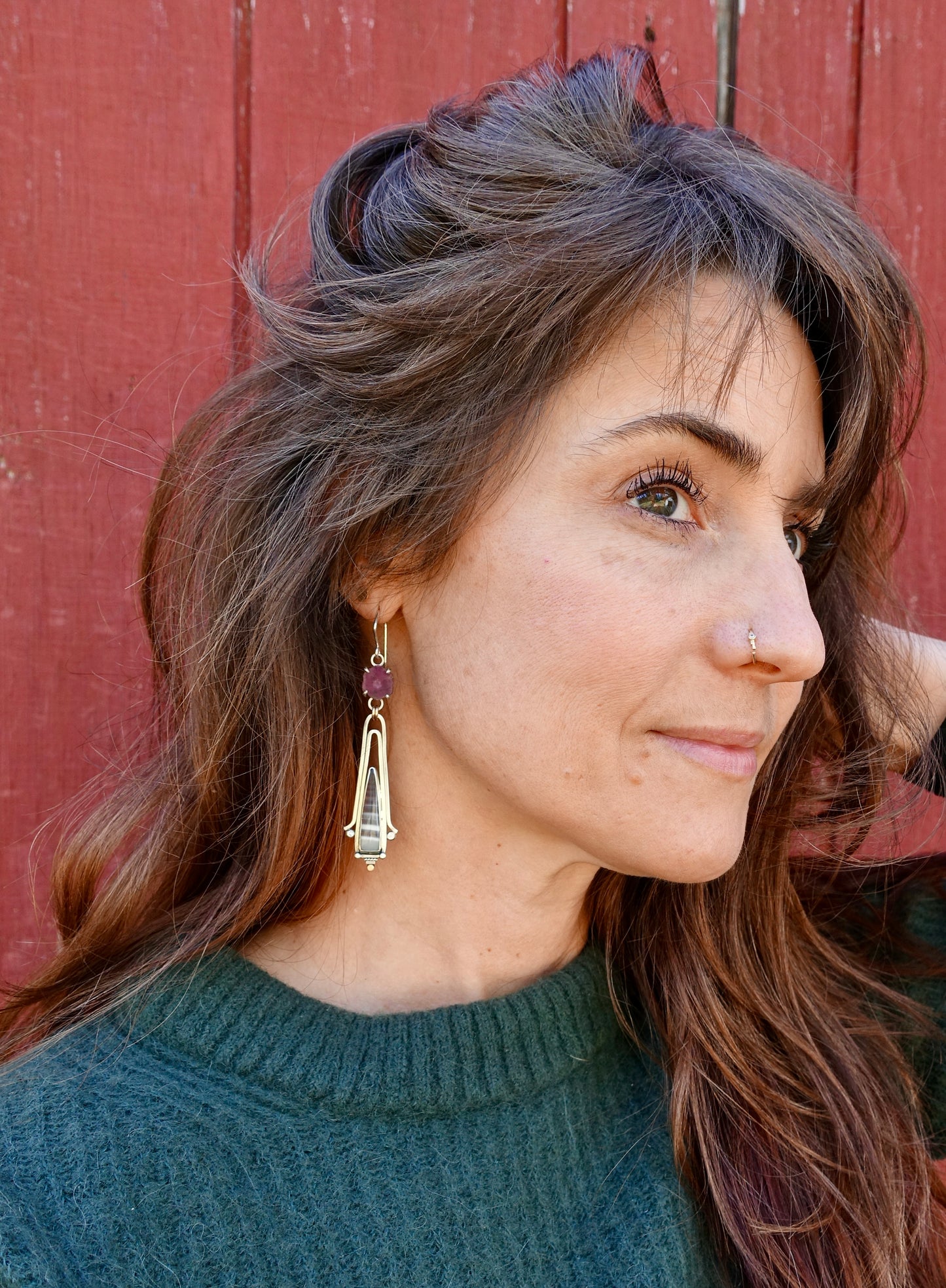 Raw Ruby & Striped Agate Statement Earrings