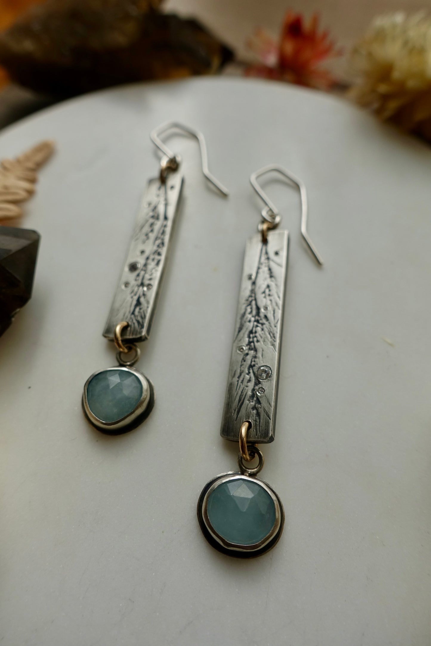 Wintery Waterfall Earrings w/ Aquamarine, Sapphires and Diamonds