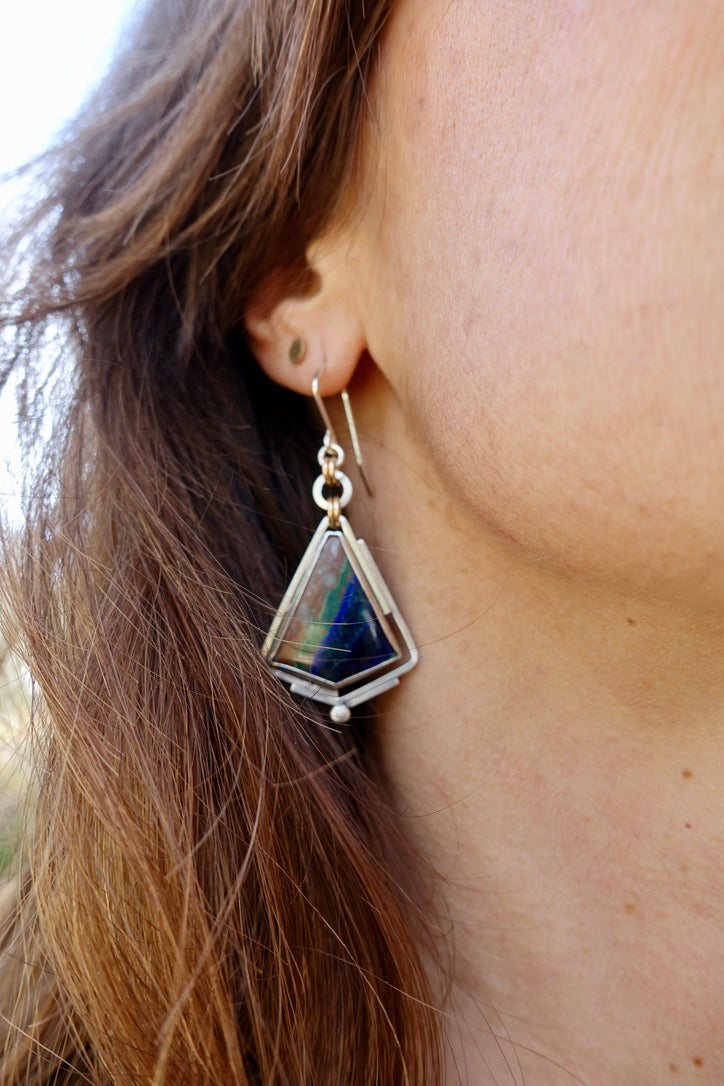 Azurite Statement Earrings with White Sapphires