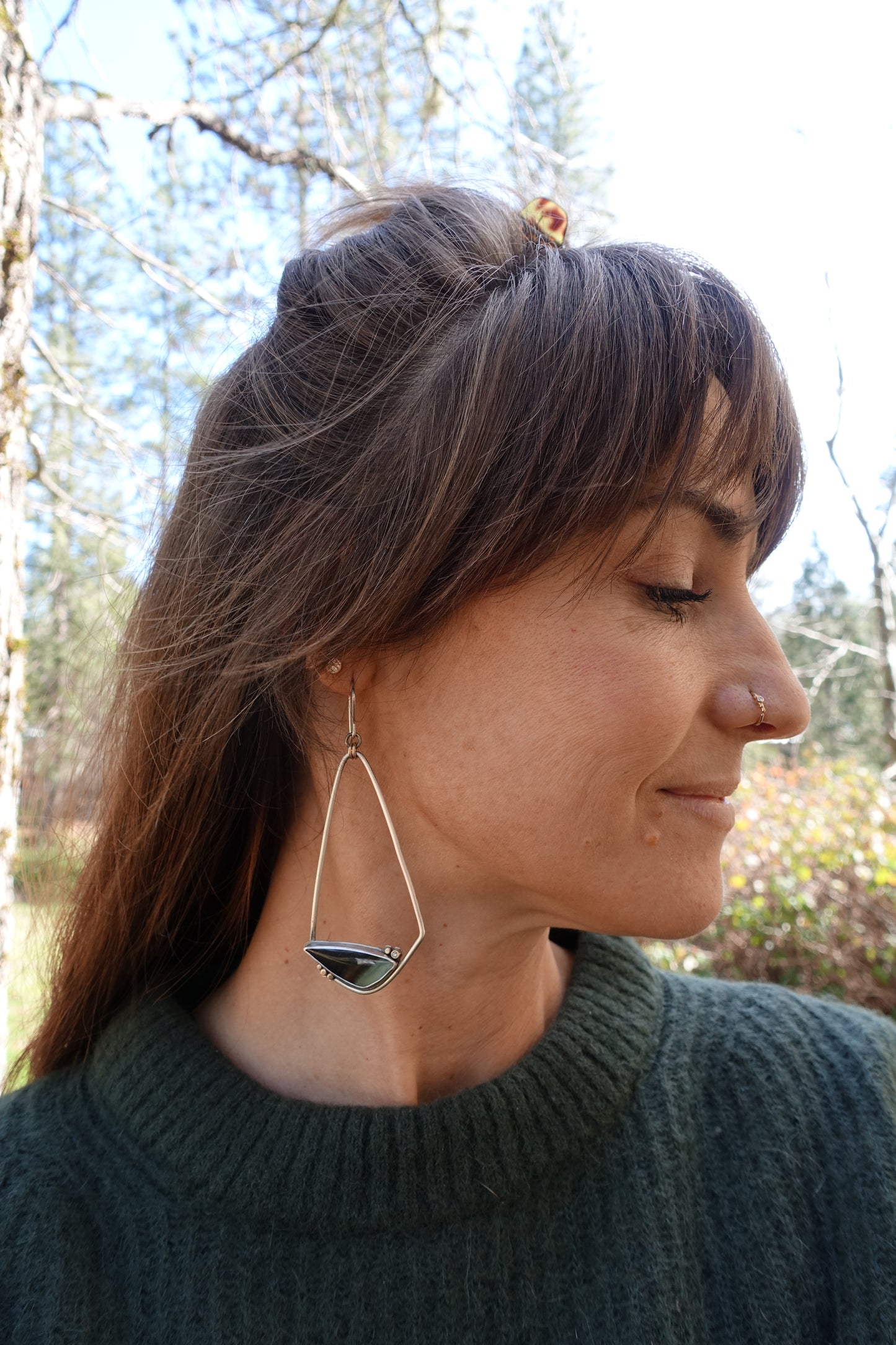 Opalized Petrified Wood Earrings with Gold & White Sapphires