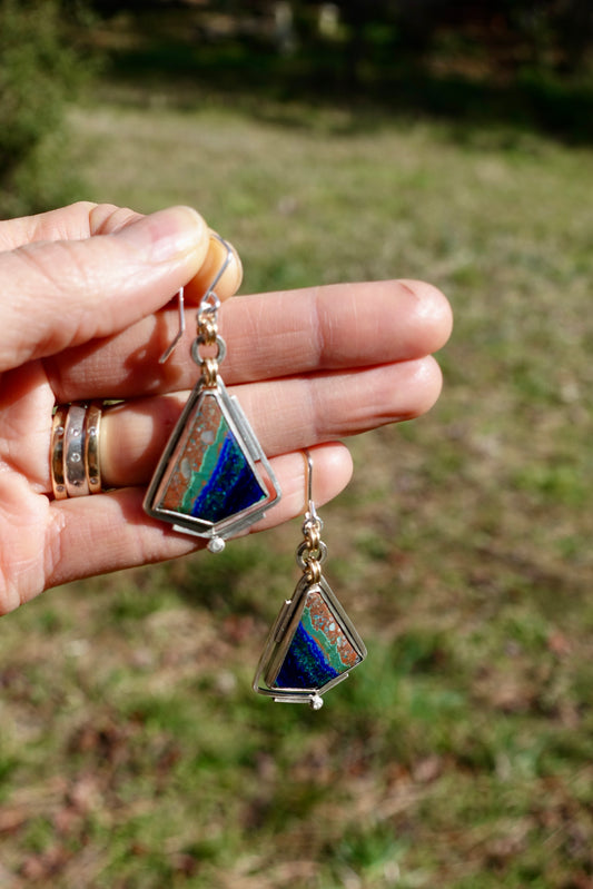 Azurite Statement Earrings with White Sapphires