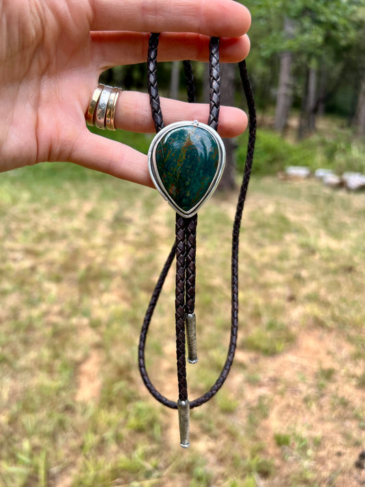 Bloodstone & White Sapphire Bolo Tie