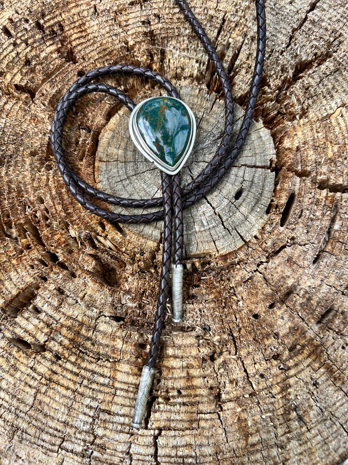 Bloodstone & White Sapphire Bolo Tie
