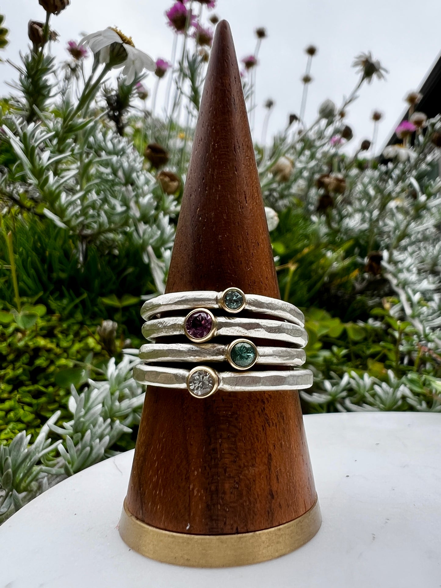 Mixed Metal Gemstone Stacking Rings ~ Sterling Silver & 14k Yellow Gold